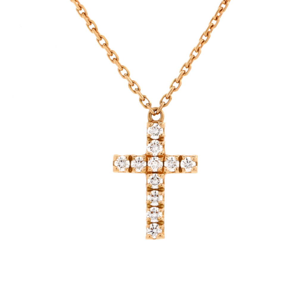 Cross Pendant Necklace 18K Rose Gold with Diamonds