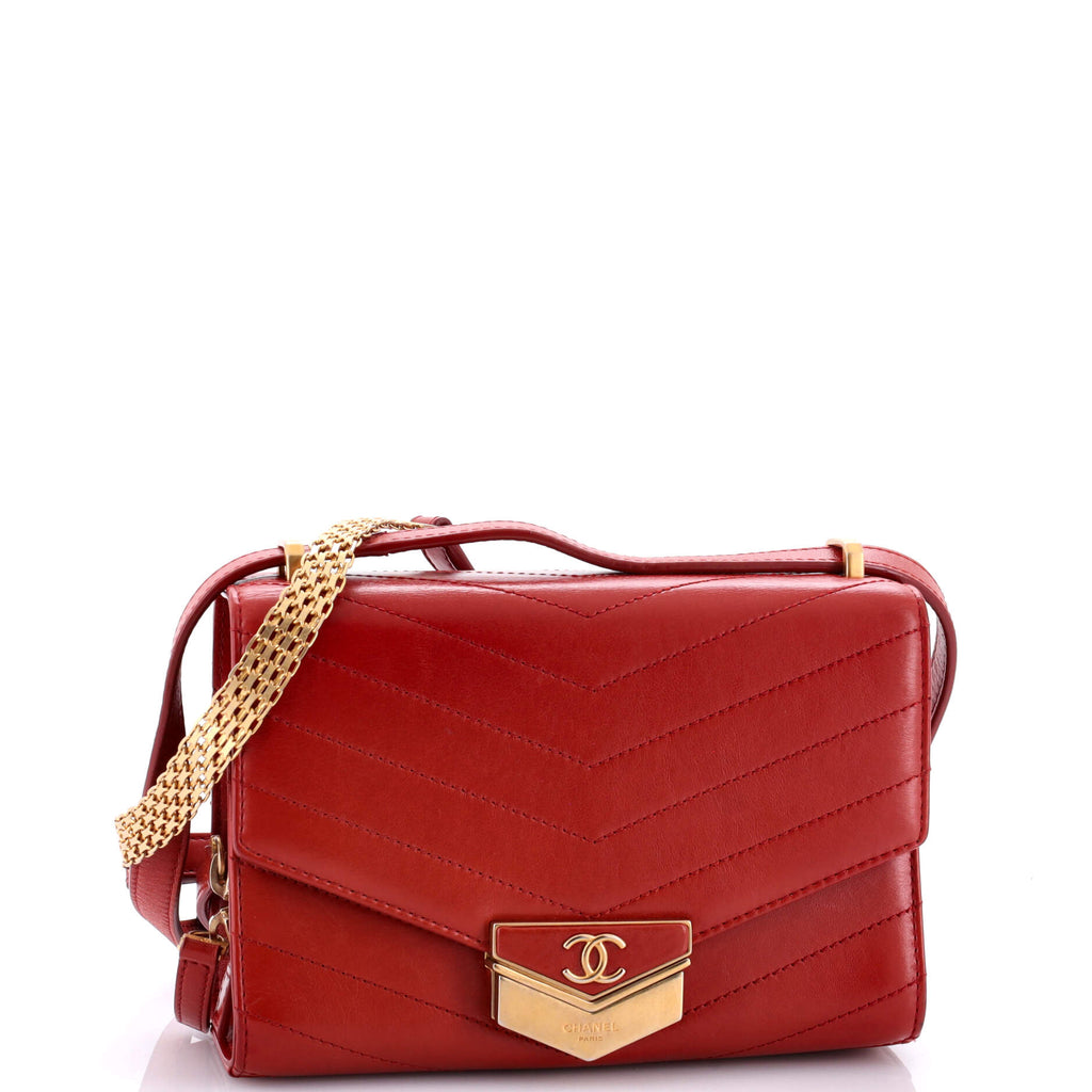 Medal Envelope Flap Bag Chevron Calfskin Small