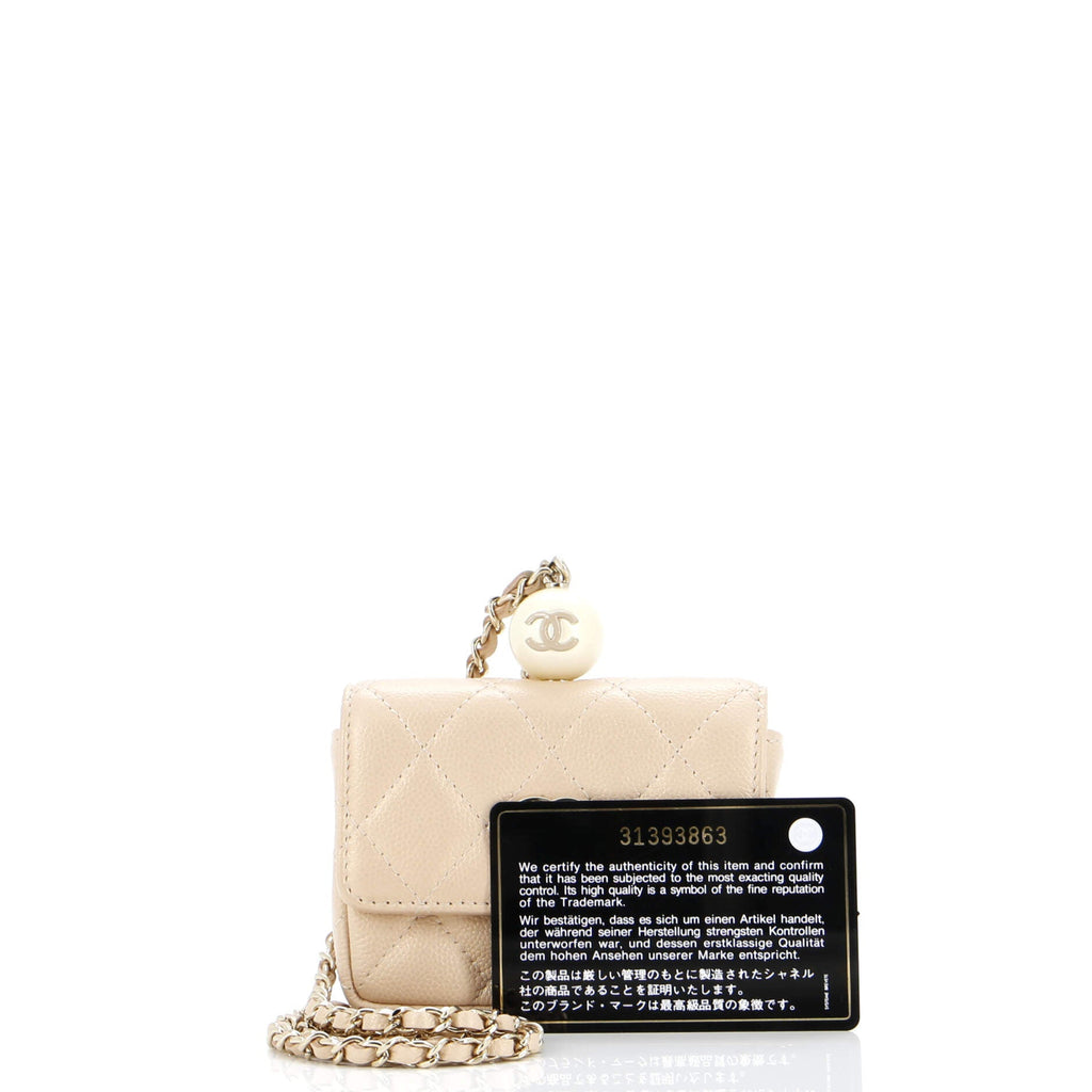 CC Pearl Coin Card Holder with Chain Quilted Caviar
