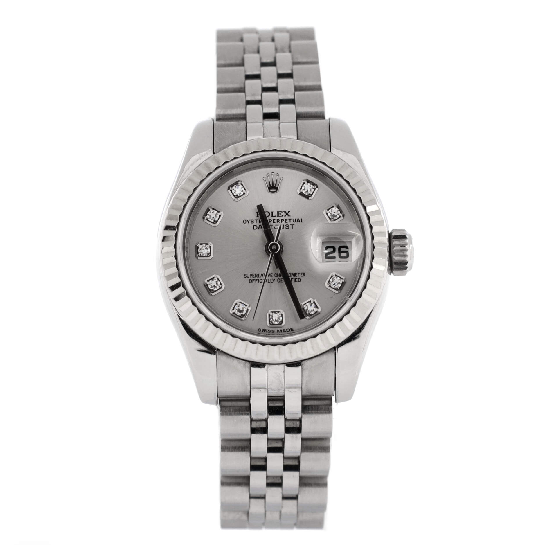 Oyster Perpetual Datejust Automatic Watch Stainless Steel and White Gold with Diamond Markers 26
