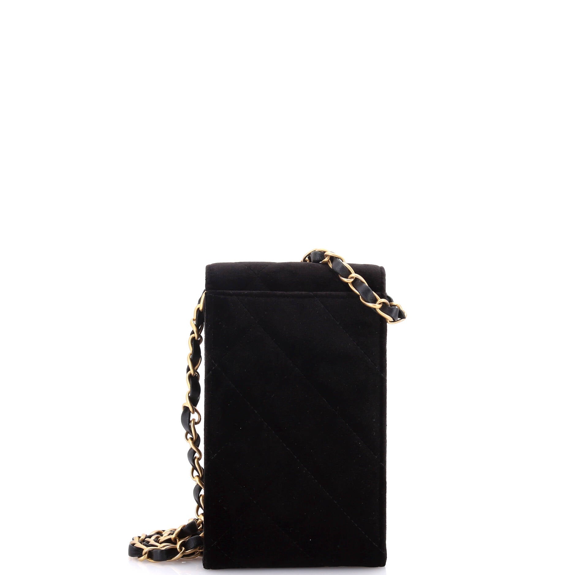 Diamond Lock CC Phone Holder with Chain Quilted Velvet with Crystals
