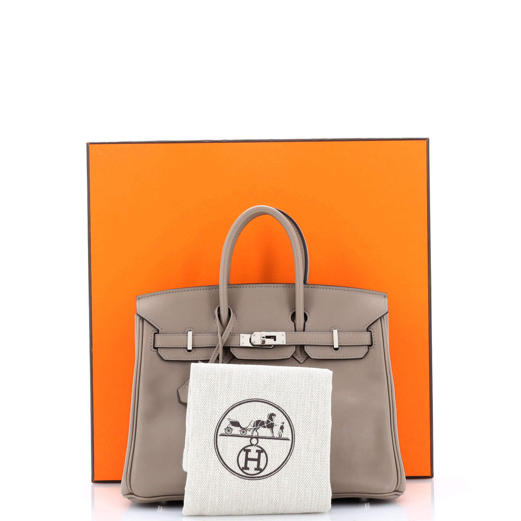 Birkin Handbag Grey Swift with Palladium Hardware 25