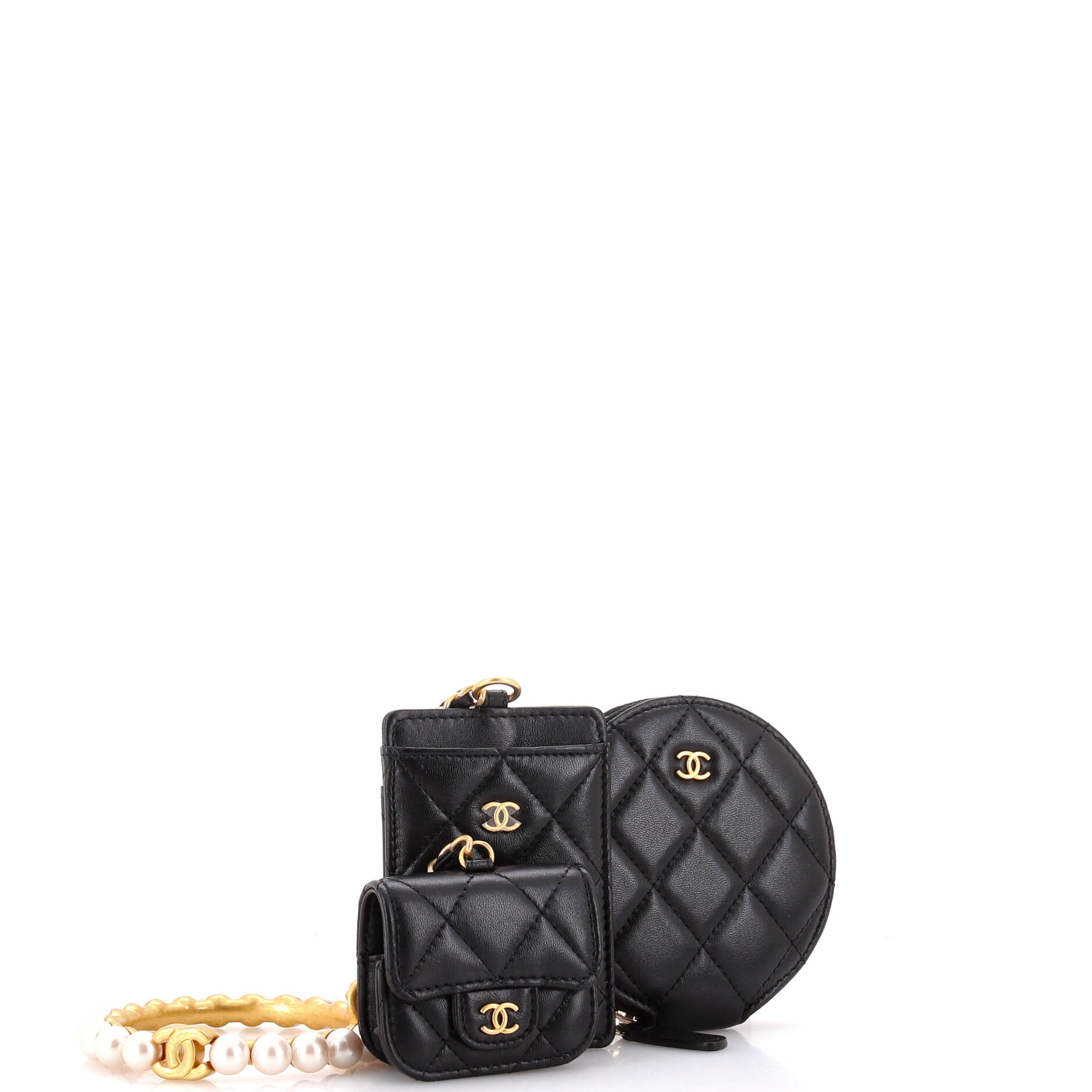 Pearl Crown Handle Multi-Pouches Quilted Lambskin