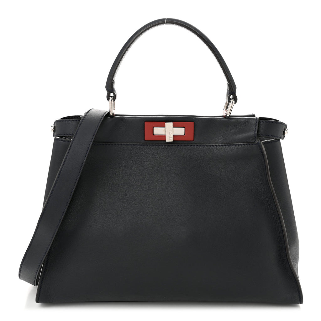 Vitello Seta Shiny Nappa Medium Peekaboo Iconic Satchel Blue Notte Ardesia