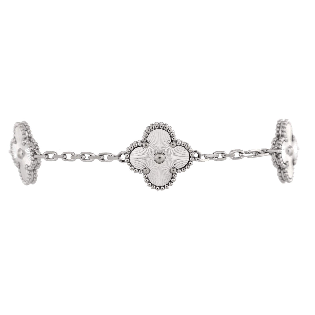 Vintage Alhambra 5 Motifs Bracelet Guilloche 18K White Gold