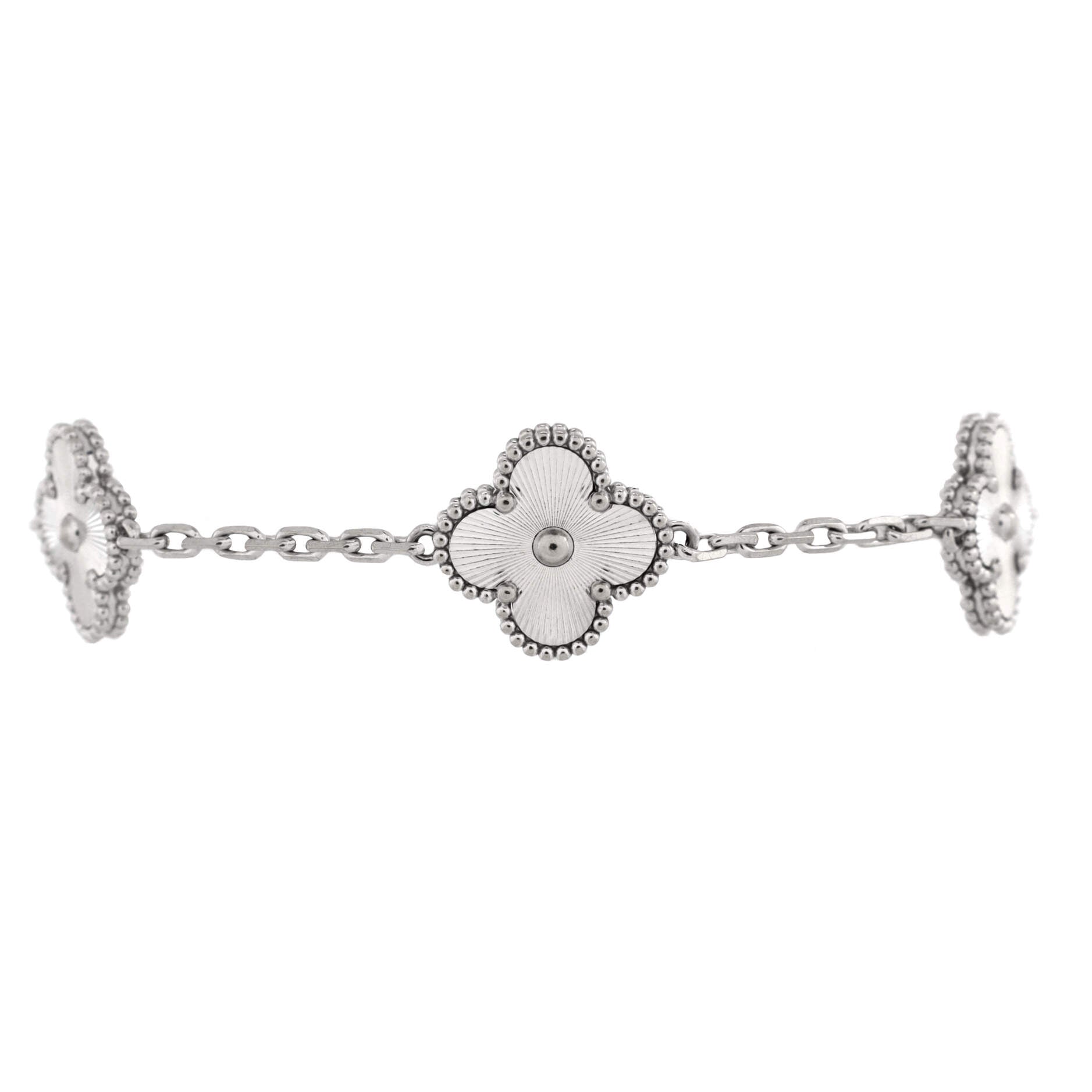 Vintage Alhambra 5 Motifs Bracelet Guilloche 18K White Gold