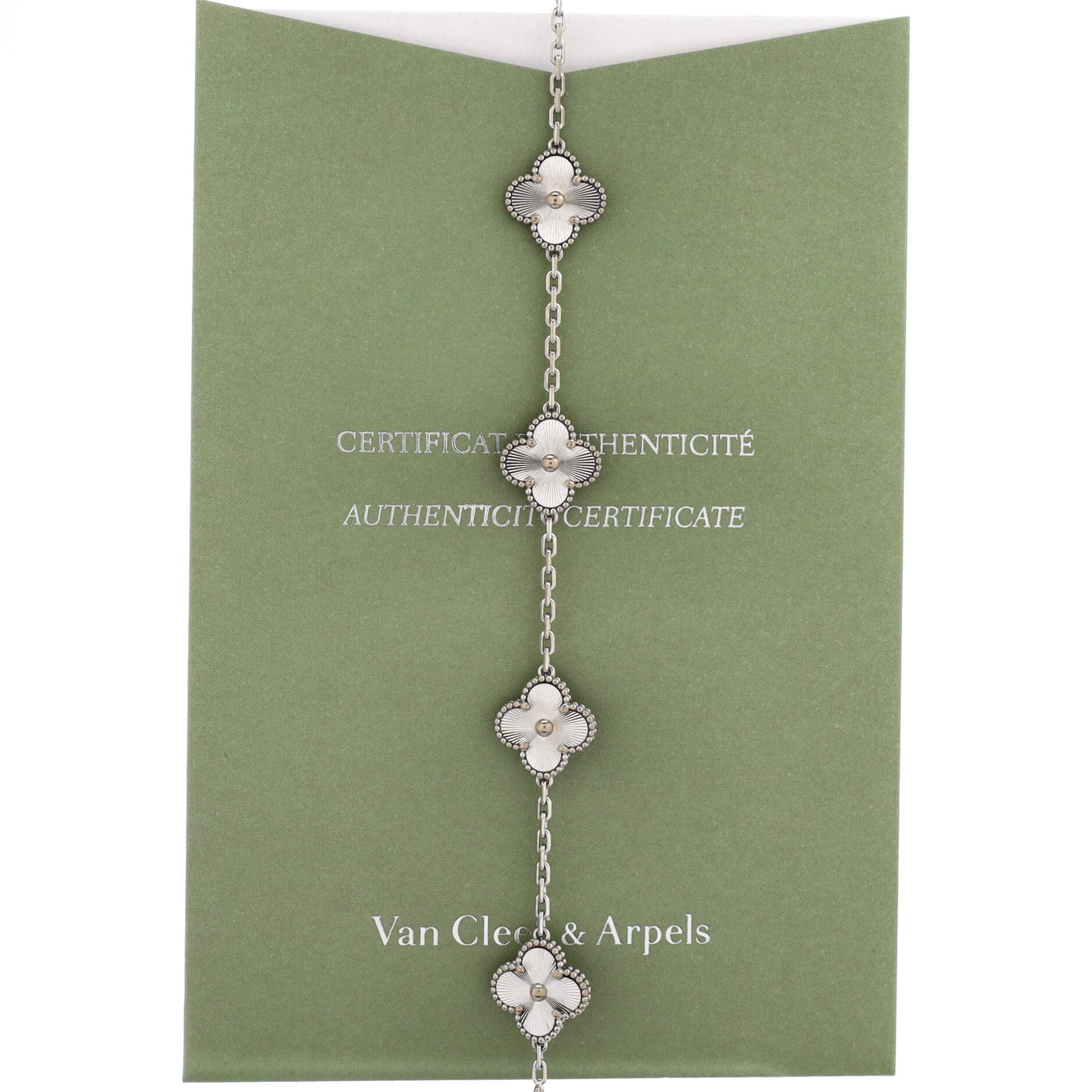Vintage Alhambra 5 Motifs Bracelet Guilloche 18K White Gold
