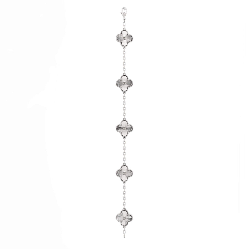 Vintage Alhambra 5 Motifs Bracelet Guilloche 18K White Gold
