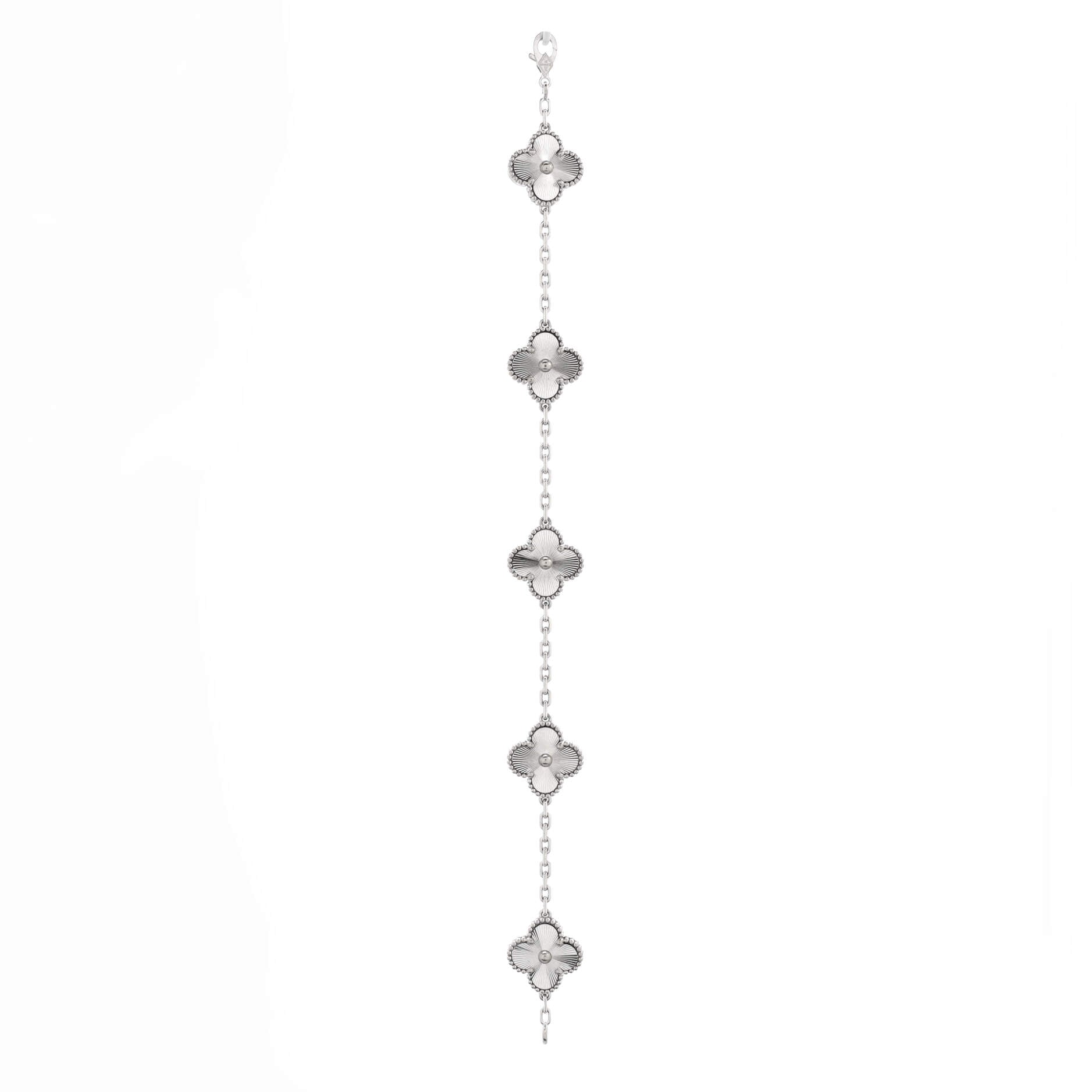 Vintage Alhambra 5 Motifs Bracelet Guilloche 18K White Gold