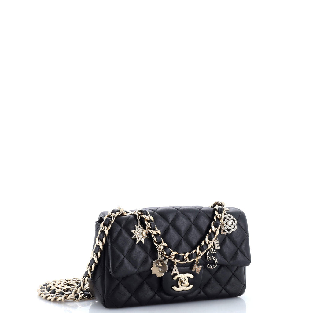 Coco Charms Classic Single Flap Bag Quilted Lambskin Mini