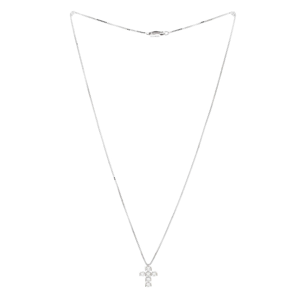 Cross Pendant Necklace 18K White Gold with Diamonds Small