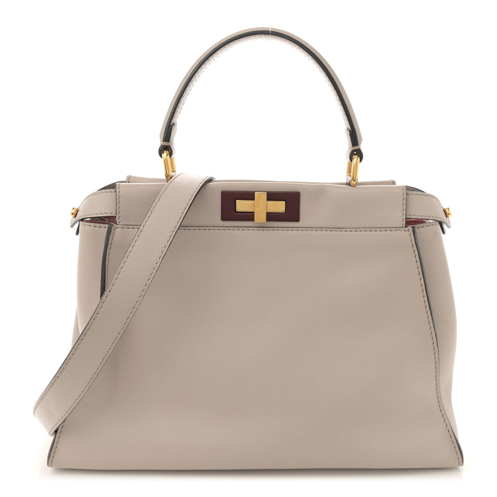Vitello Seta Shiny Nappa Medium Peekaboo Iconic Satchel Grigio Polvere Bois de Rose