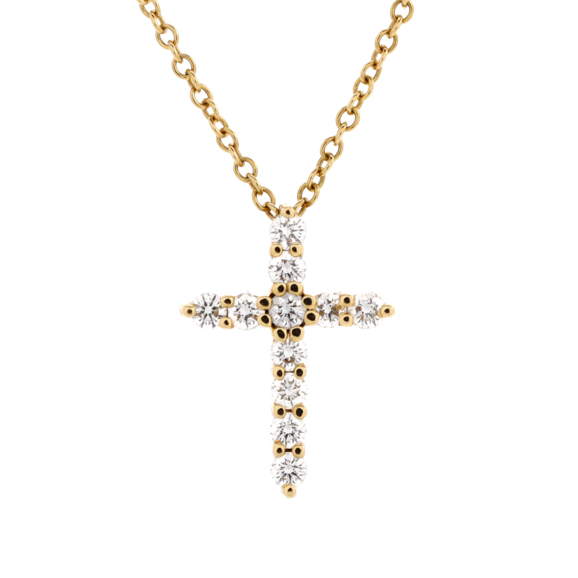 Cross Pendant Necklace 18K Yellow Gold with Diamonds Mini