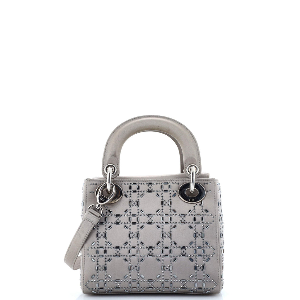 Lady Dior Bag Crystal Embellished Cannage Quilt Satin Mini