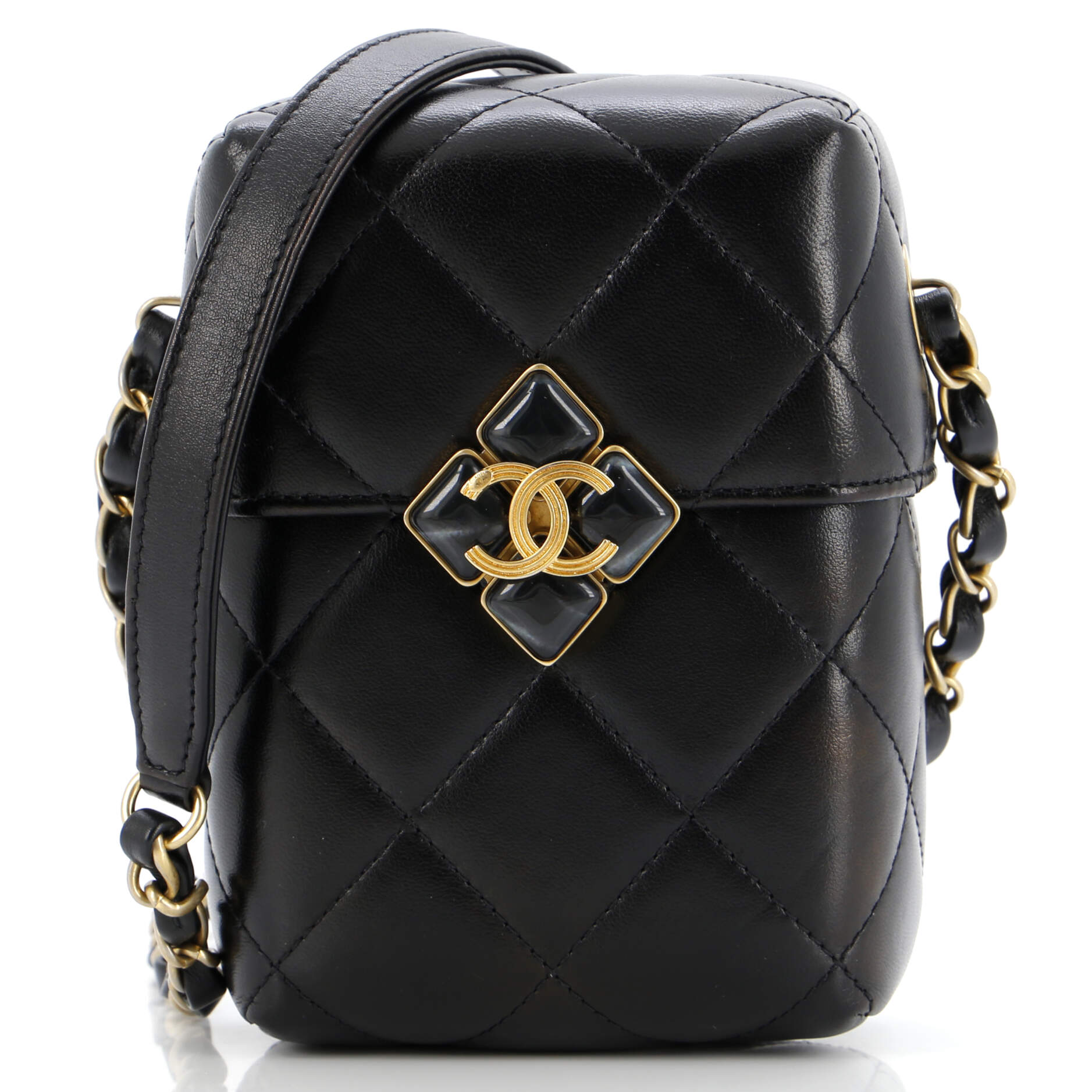 Diamond Lock CC Phone Holder Crossbody Bag Quilted Lambskin Mini