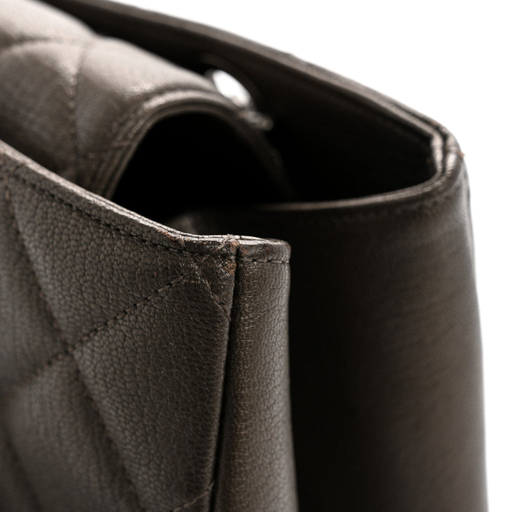 Metallic Goatskin Quilted Large City Rock Shopping Bag Silver