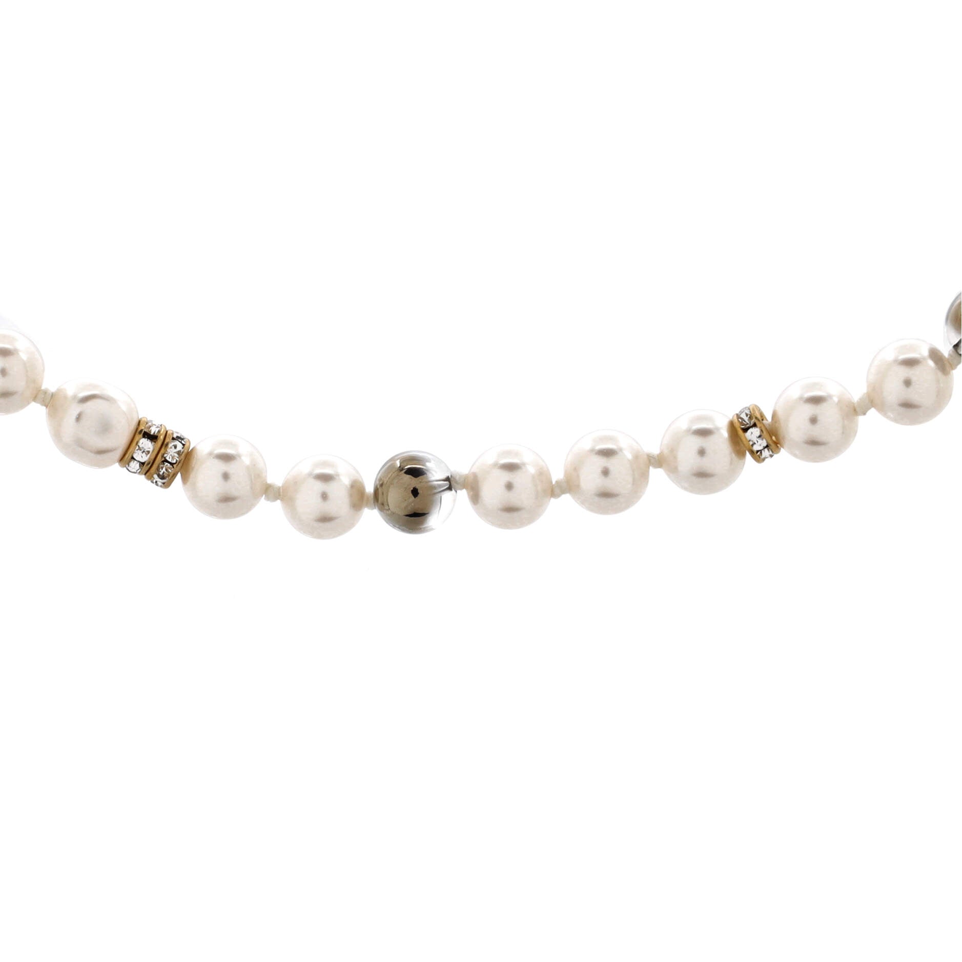 CC Fish Head Long Necklace Pearls and Crystal Embellished Metal with Beads