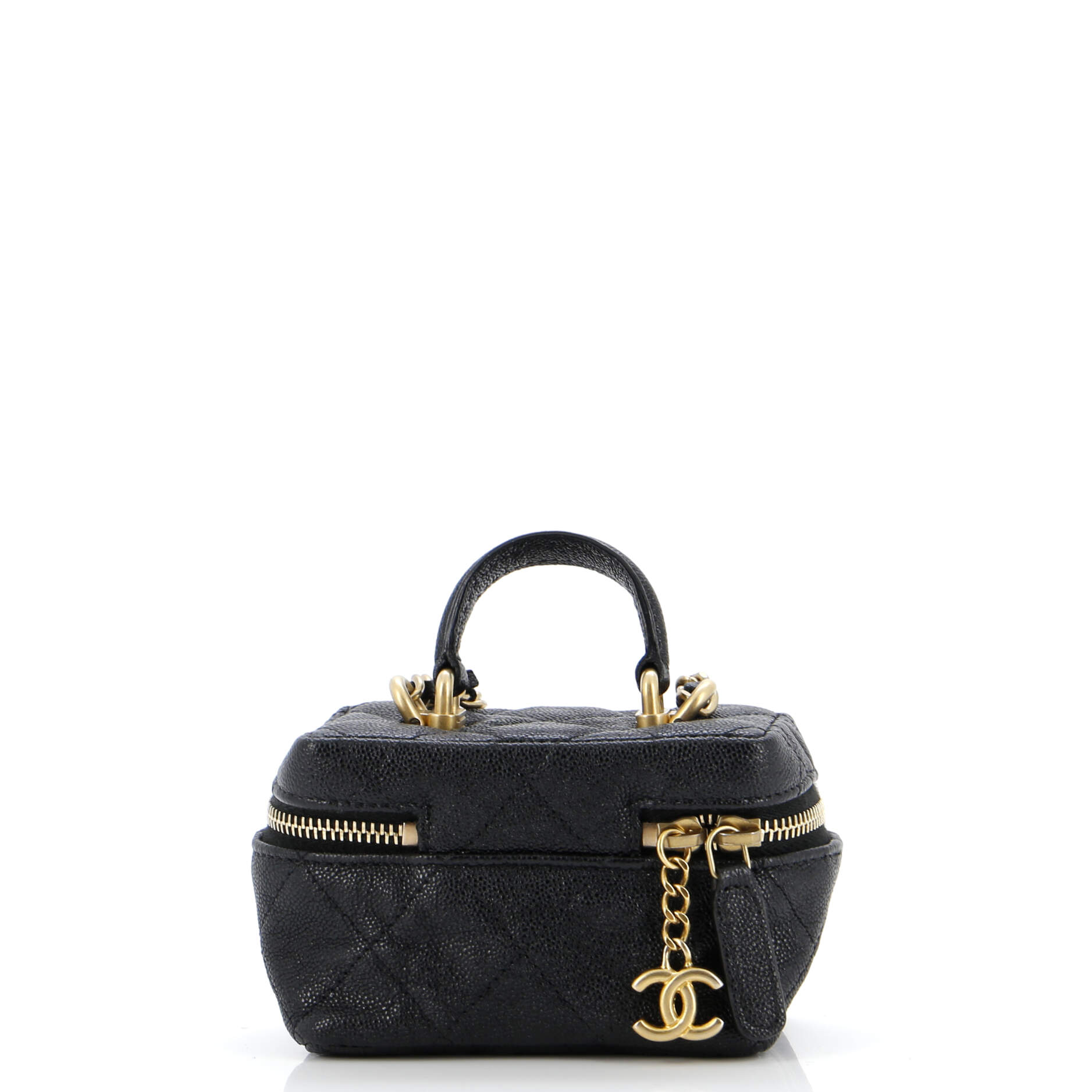 Top Handle Zip Around Vanity Case with Chain Quilted Caviar Mini
