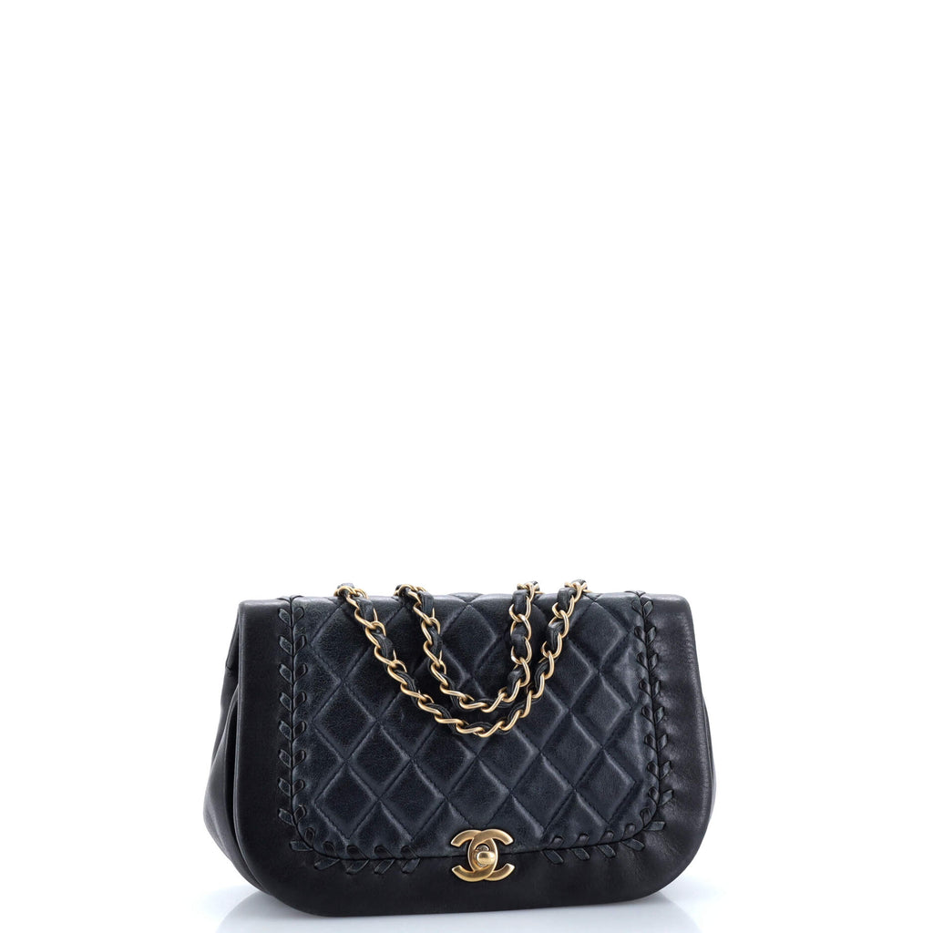 Bicolor Braided Saddle Flap Bag Quilted Lambskin Small