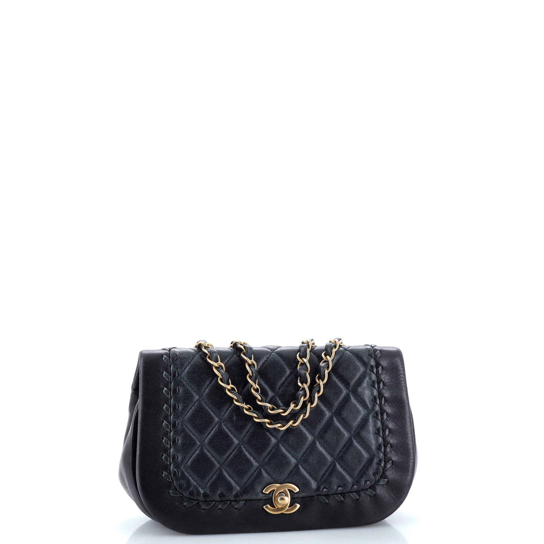 Bicolor Braided Saddle Flap Bag Quilted Lambskin Small