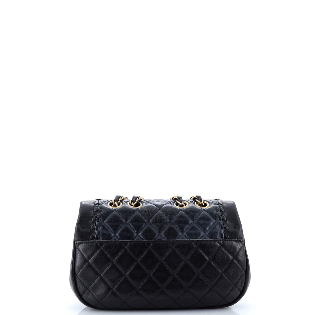 Bicolor Braided Saddle Flap Bag Quilted Lambskin Small
