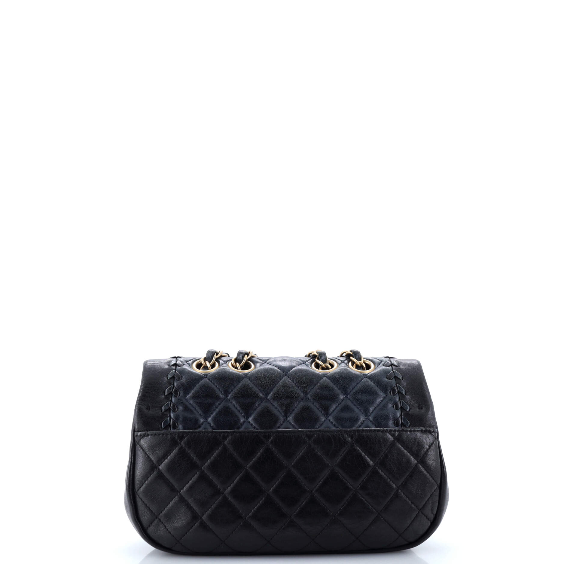 Bicolor Braided Saddle Flap Bag Quilted Lambskin Small