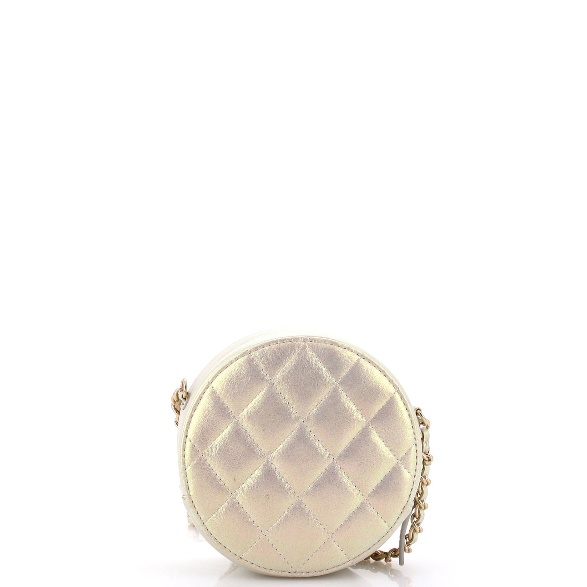 Round Clutch with Chain Quilted Iridescent Lambskin Mini