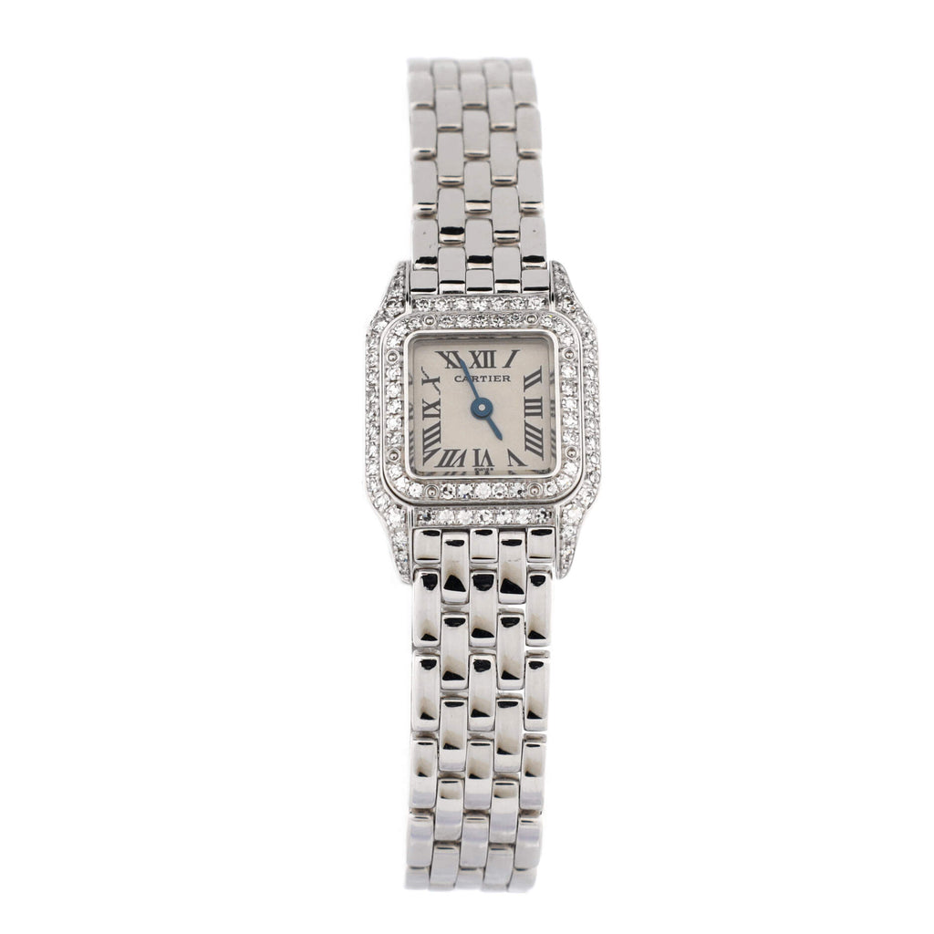 Panthere de Cartier Quartz Watch White Gold with Diamond Bezel and Lugs 17