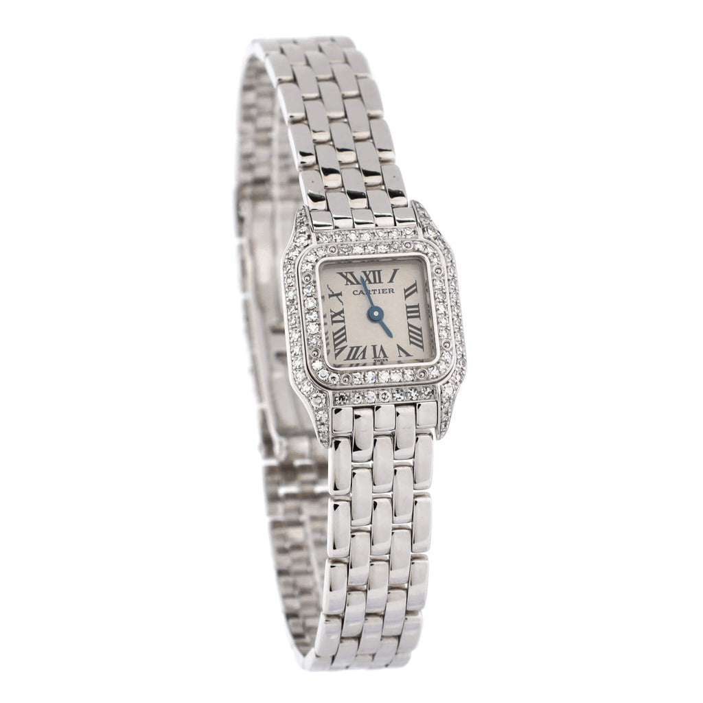 Panthere de Cartier Quartz Watch White Gold with Diamond Bezel and Lugs 17