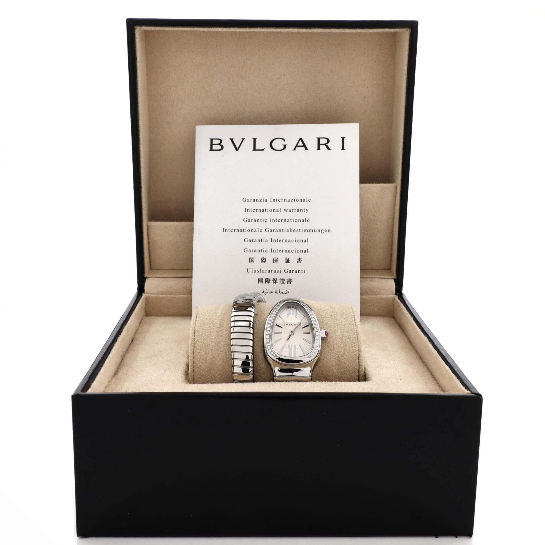 Serpenti Tubogas Single Spiral Quartz Watch Stainless Steel with Diamond Bezel 23