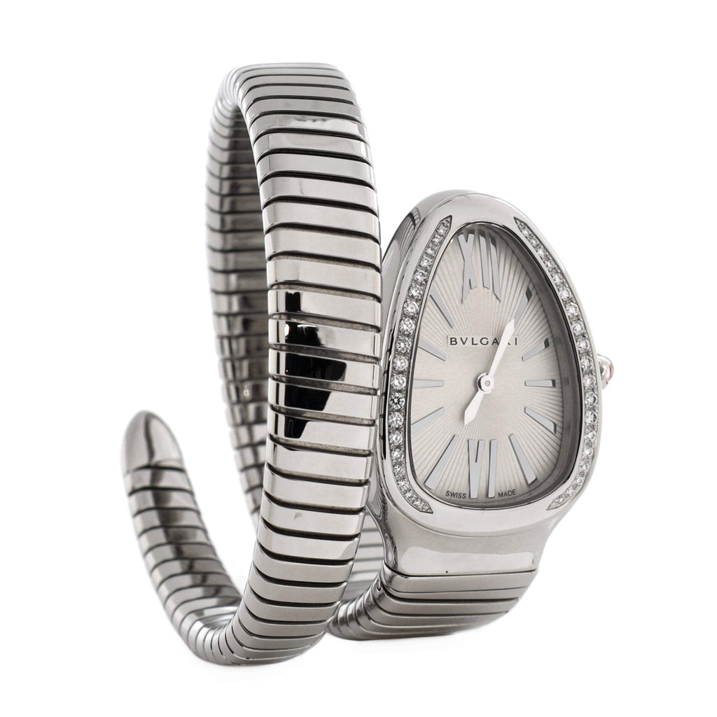 Serpenti Tubogas Single Spiral Quartz Watch Stainless Steel with Diamond Bezel 23