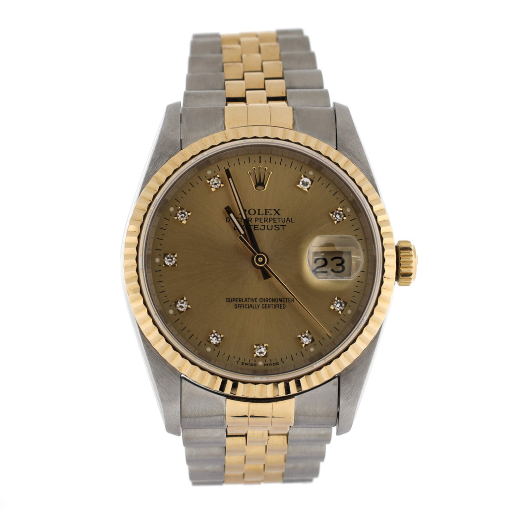 Oyster Perpetual Datejust Automatic Watch Stainless Steel and Yellow Gold with Diamond Markers 36