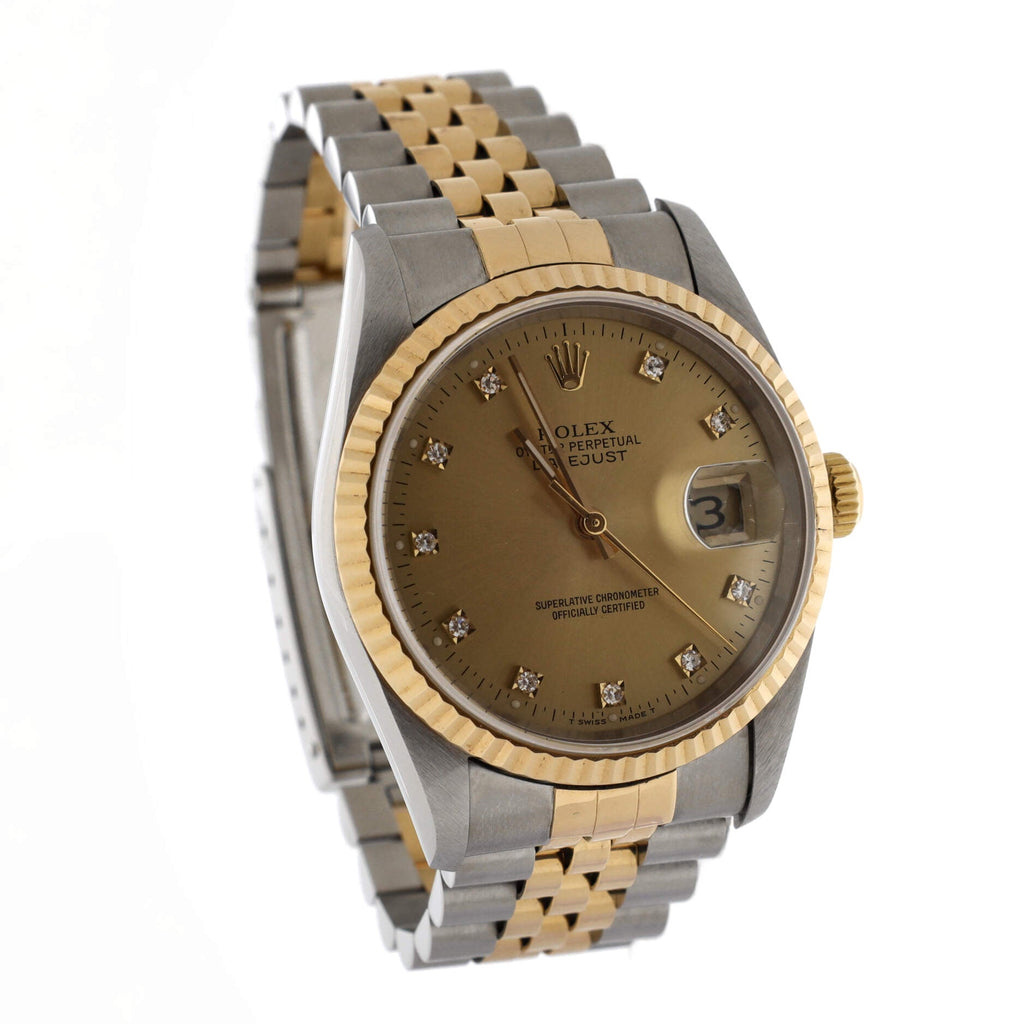 Oyster Perpetual Datejust Automatic Watch Stainless Steel and Yellow Gold with Diamond Markers 36
