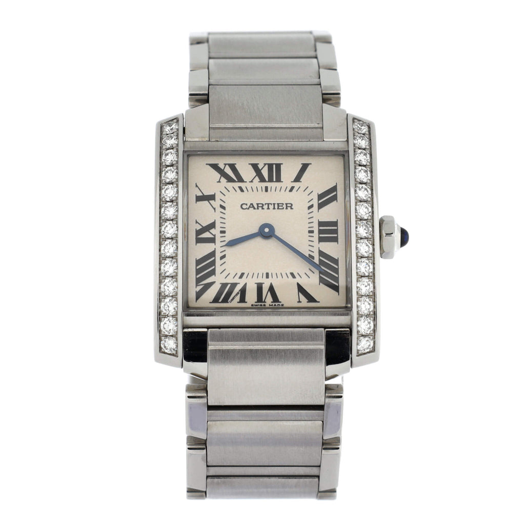 Tank Francaise Quartz Watch Stainless Steel with Diamond Bezel 25