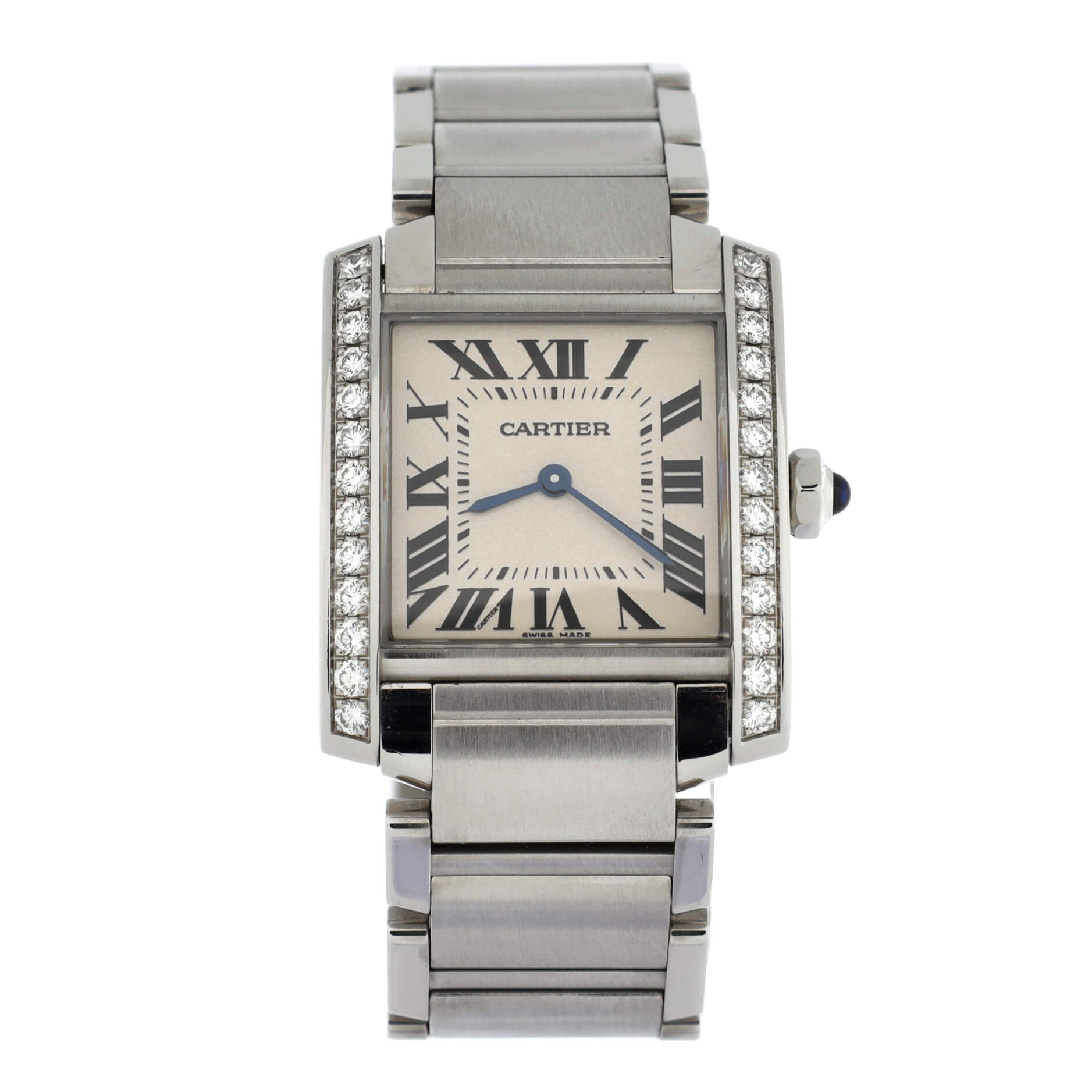 Tank Francaise Quartz Watch Stainless Steel with Diamond Bezel 25