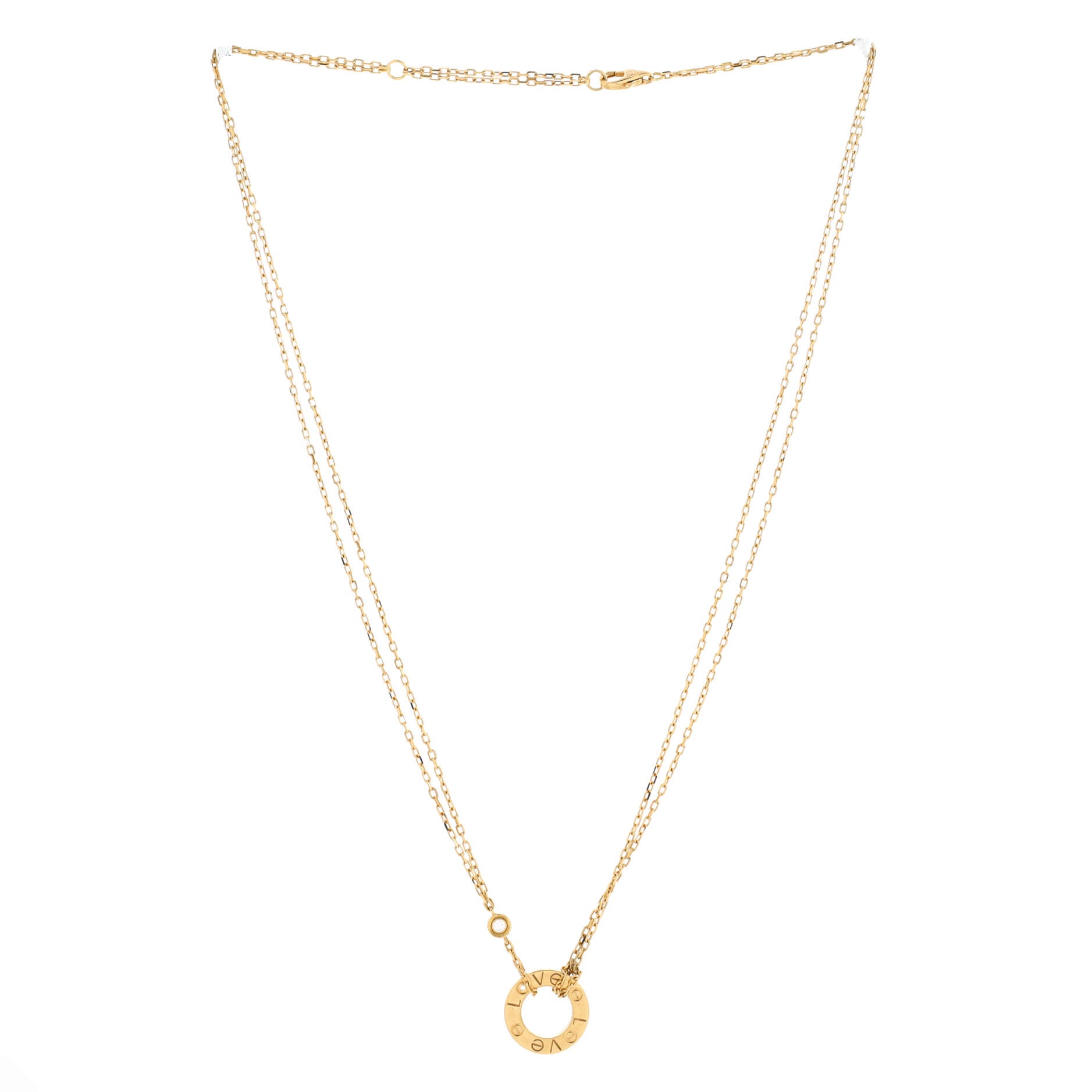 2 Diamonds Love Pendant Necklace 18K Yellow Gold and Diamonds