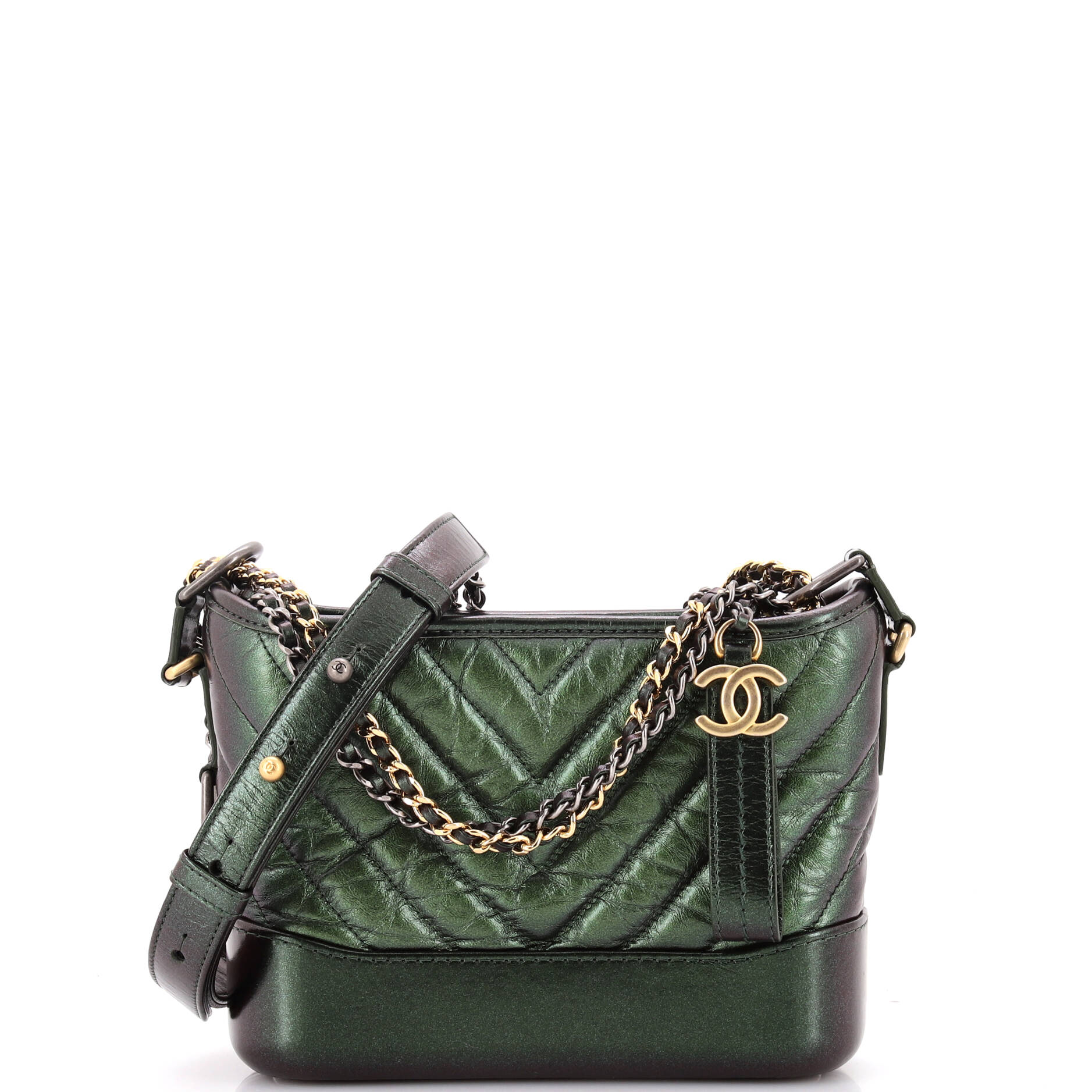 Gabrielle Hobo Chevron Metallic Aged Calfskin Small