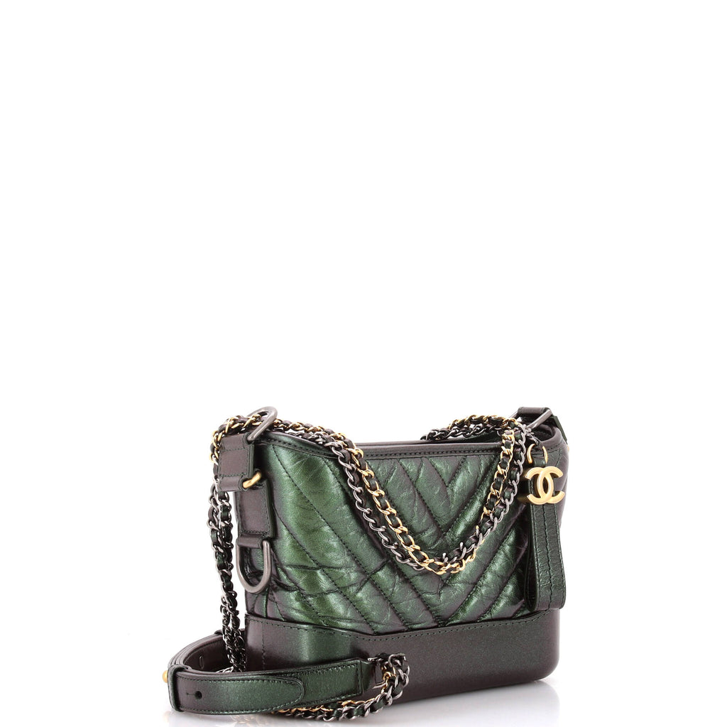 Gabrielle Hobo Chevron Metallic Aged Calfskin Small