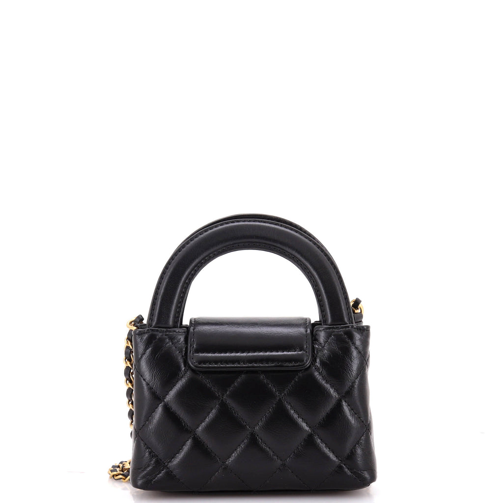 Kelly Top Handle Clutch with Chain Quilted Shiny Aged Calfskin