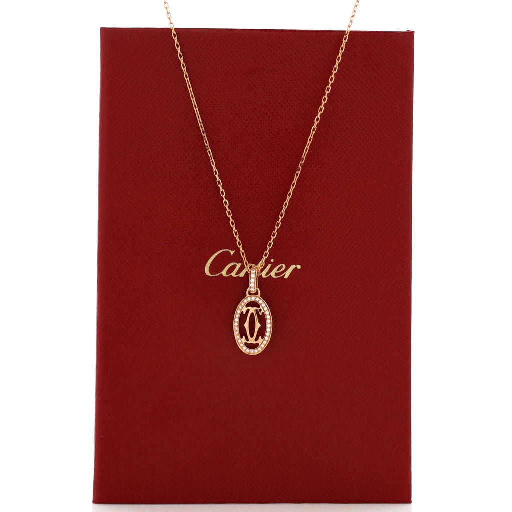 Double C de Cartier Pendant Necklace 18K Rose Gold and Diamonds