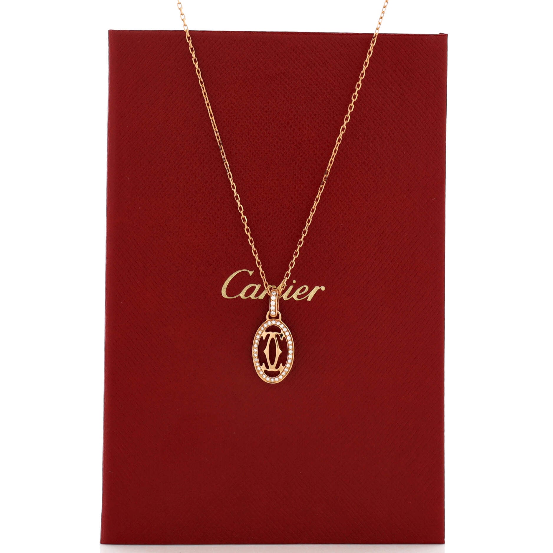 Double C de Cartier Pendant Necklace 18K Rose Gold and Diamonds