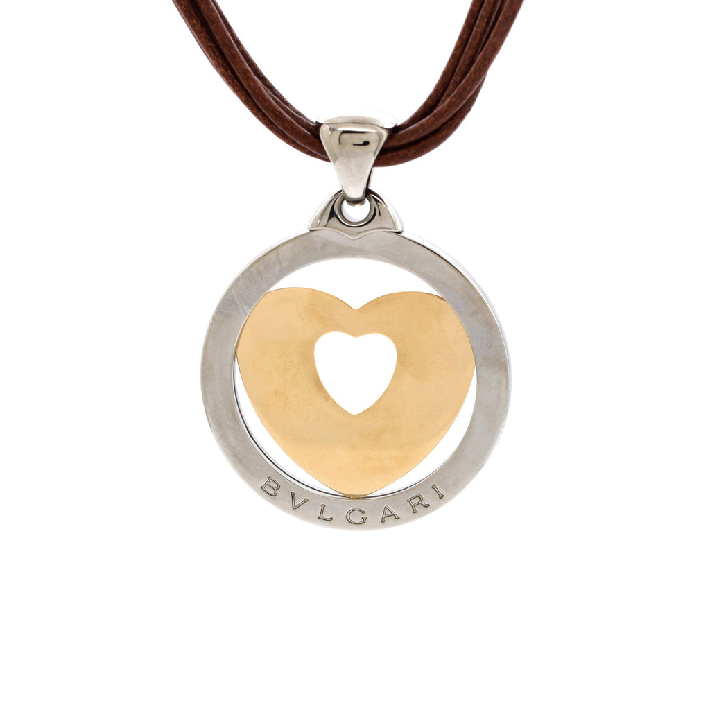 Tondo Heart Necklace Stainless Steel with 18K Yellow Gold and Cord