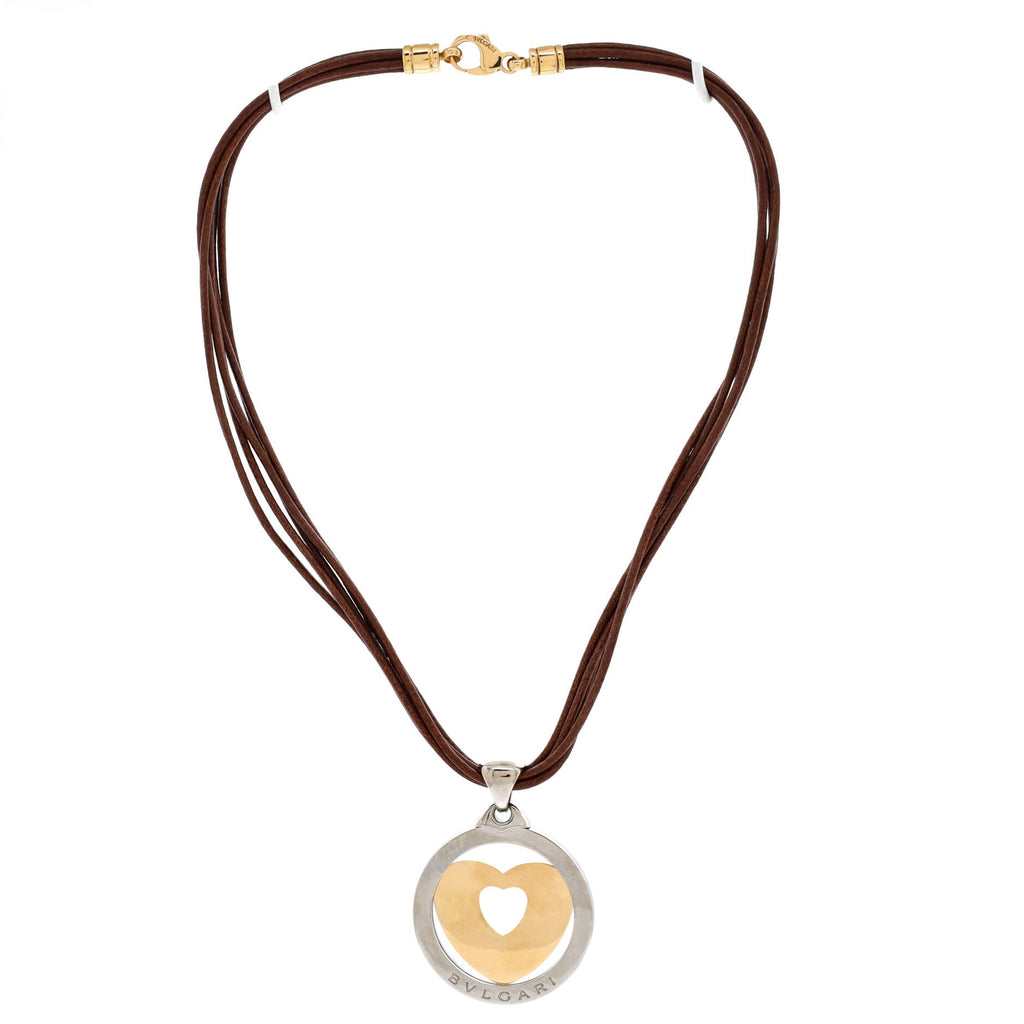 Tondo Heart Necklace Stainless Steel with 18K Yellow Gold and Cord
