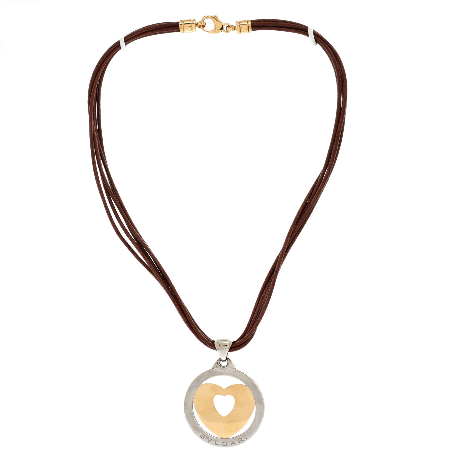 Tondo Heart Necklace Stainless Steel with 18K Yellow Gold and Cord