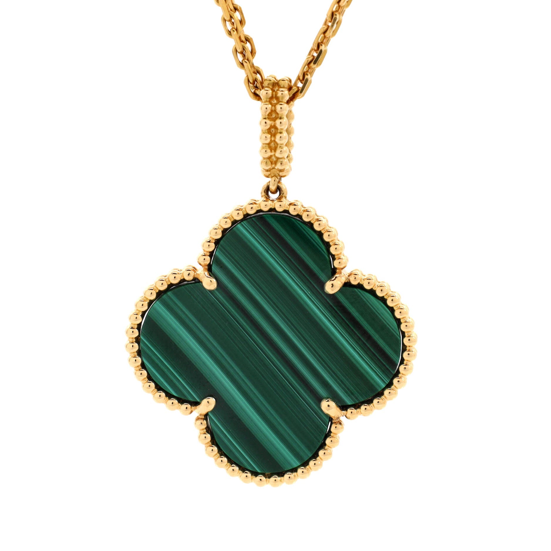 Magic Alhambra Pendant Necklace 18K Yellow Gold and Malachite