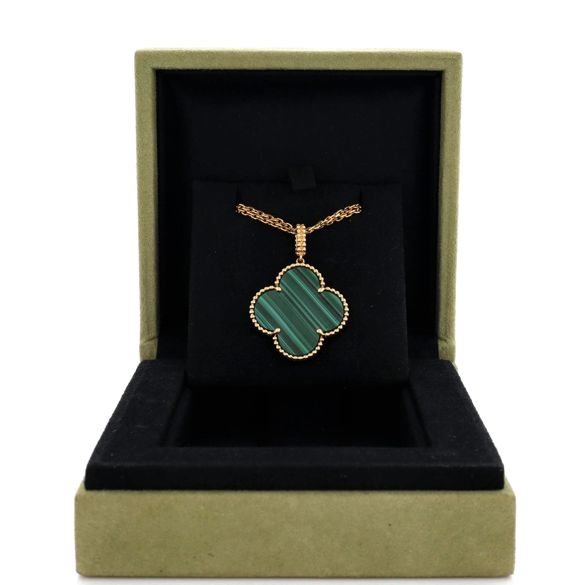 Magic Alhambra Pendant Necklace 18K Yellow Gold and Malachite
