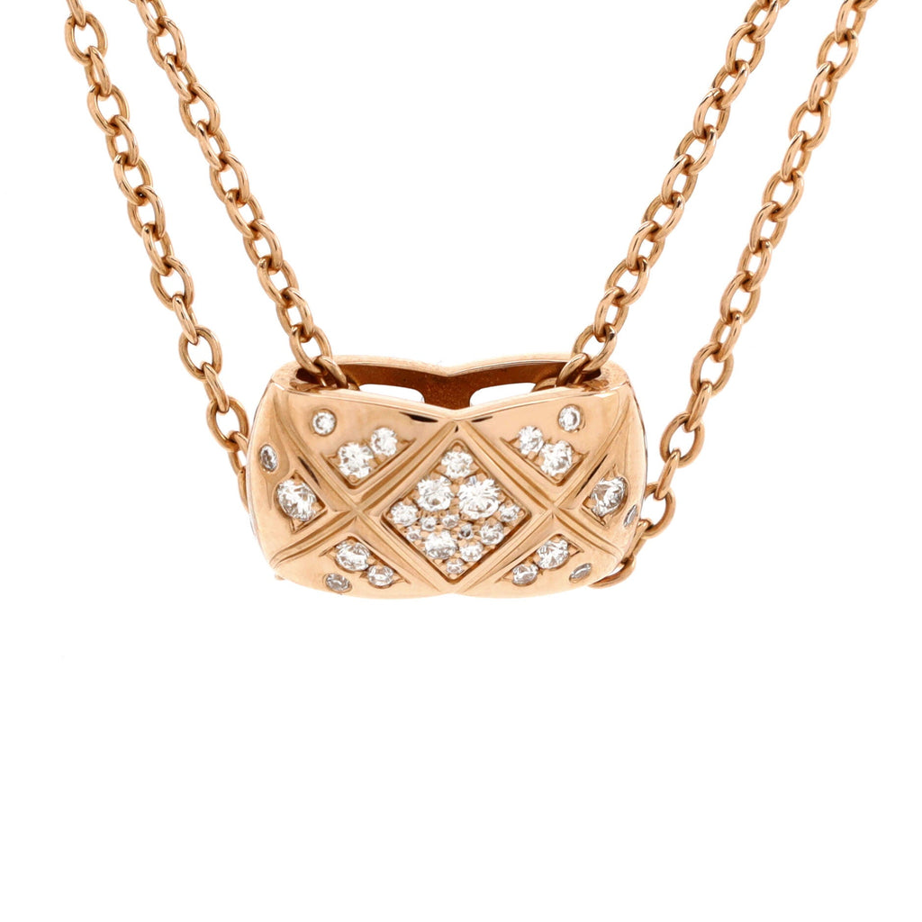Coco Crush Double Chain Pendant Necklace 18K Beige Gold and Diamonds