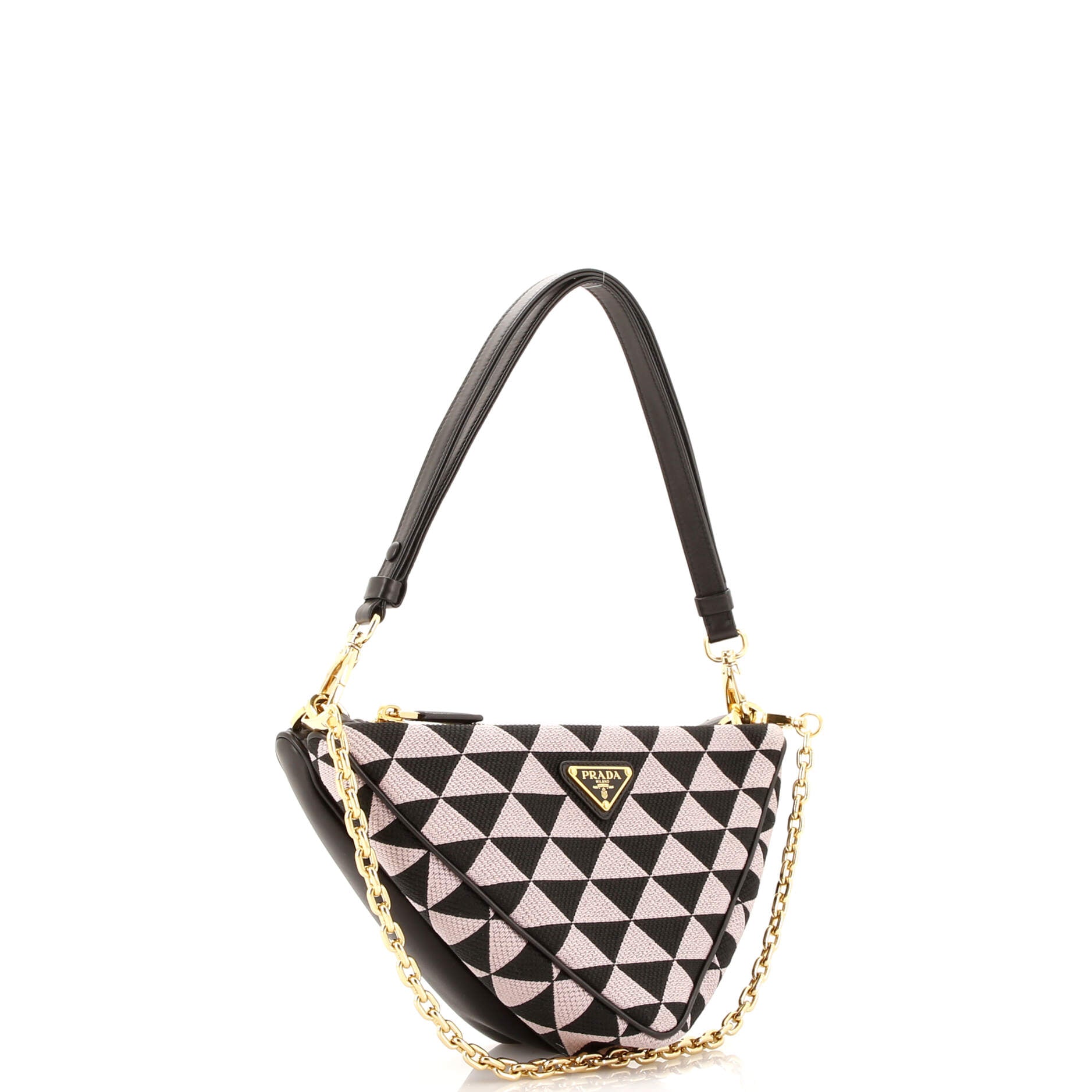 Double Symbole Triangle Bag Leather and Jacquard Mini