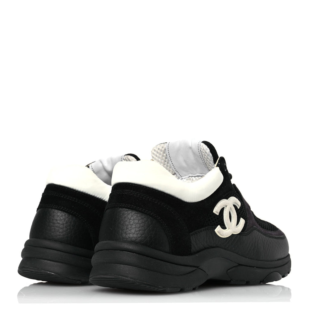 Mesh Suede Grained Calfskin Womens CC Sneakers 37 Black White