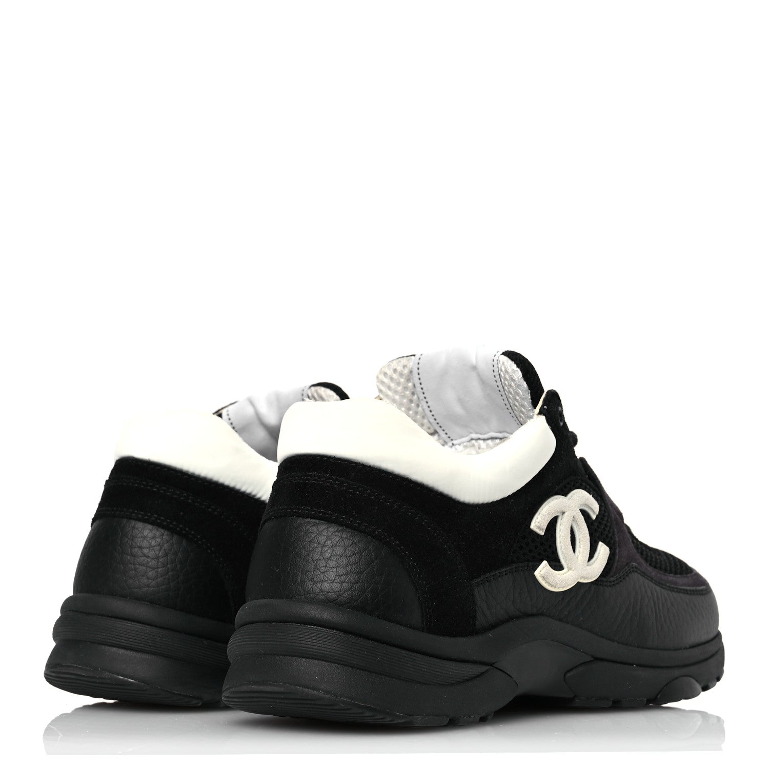 Mesh Suede Grained Calfskin Womens CC Sneakers 37 Black White